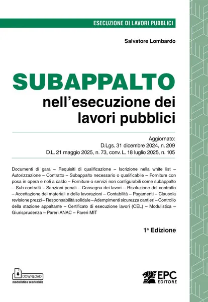 SUBAPPALTO nell'esecuzione dei lavori pubblici, EPC Editore, febbraio 2026, Lombardo Salvatore